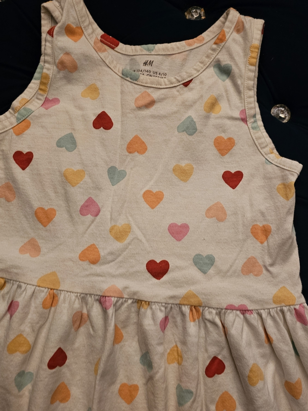 H&M White Tank Dress with Multi-Color Heart Print Size 8-10 Youth - Picture 4 of 6